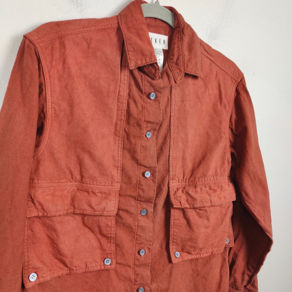 Seeker Trek Shirt Womens XXS Rust‎ Orange Organic Hemp Cotton Button Up Utility - Picture 3 of 8